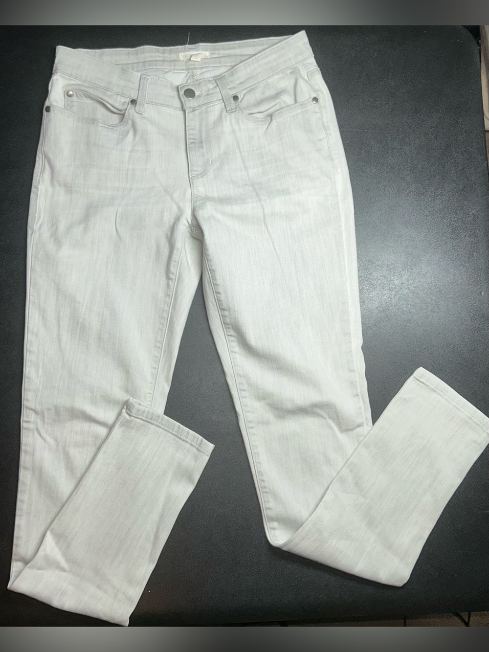 Eileen Fisher Size 8 Light Gray Wash Stretch Organic Denim Mid Rise Skinny Jeans